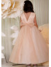 Pearl Neck Champagne Satin Tulle Ankle Length Flower Girl Dress
